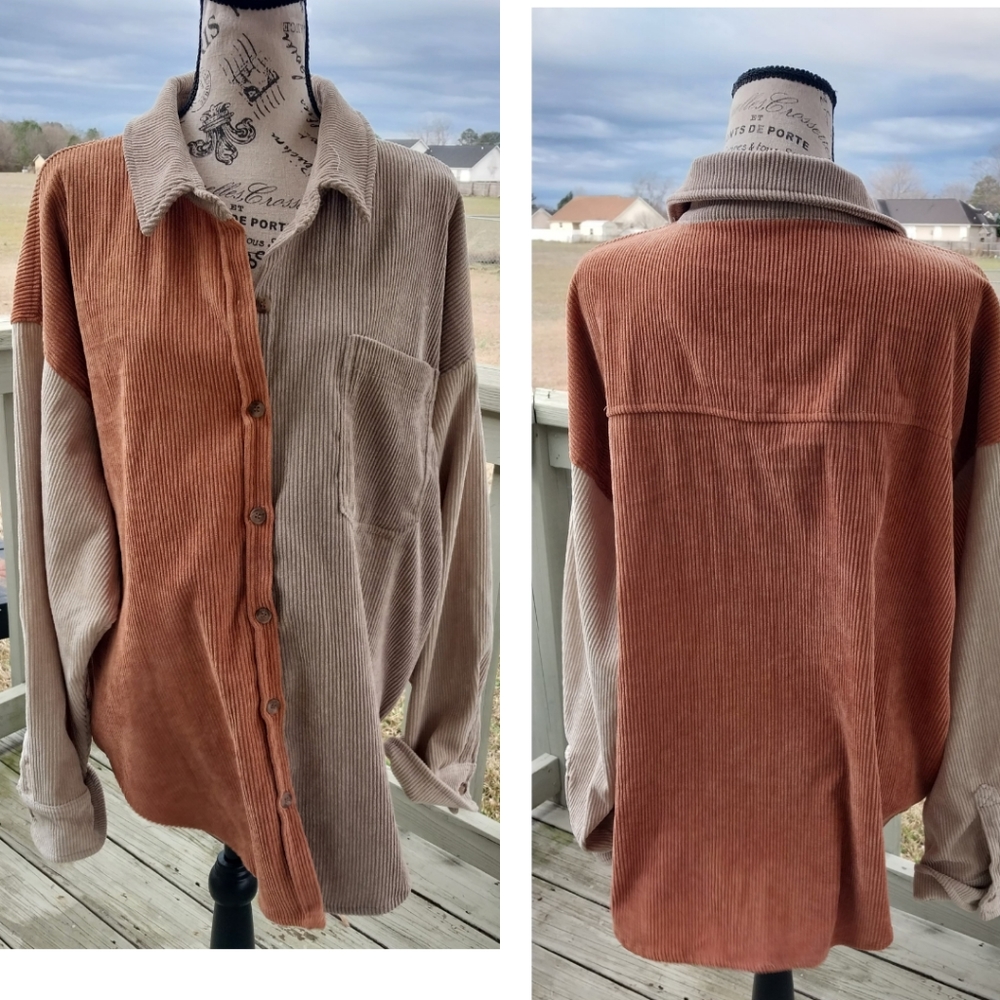 Wishlist Corduroy Color Block Button Down- M/L - image 1